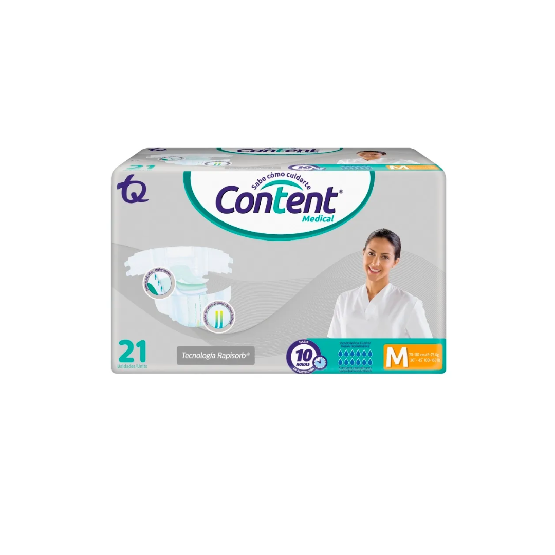 PAÑAL ADULTO CONTENT MEDICAL TALLA M NA BOLSA X 21