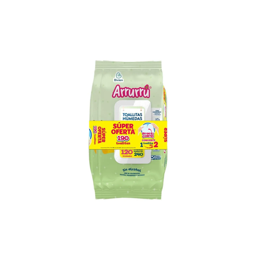 TOALLAS HUMEDAS ARRURRU ALOE Y MANZANILLA NA PAQ X 190 UNDS