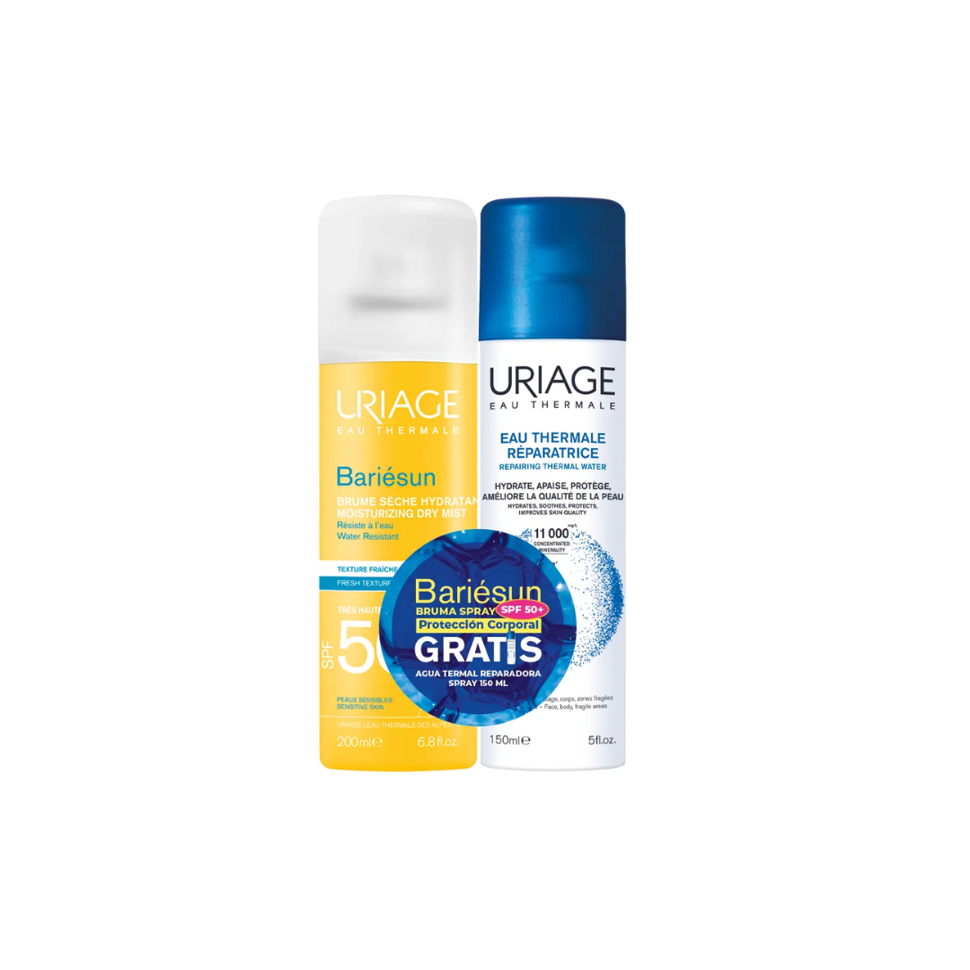 KIT URIAGE BARIESUN BRUMA SECHE HYDRATAN MOISTURIZING DRY MIST SPF 50+URIAGE AGUA TERMALX 150 ML LOCIÓN TOPICA FRASCO X 200 ML