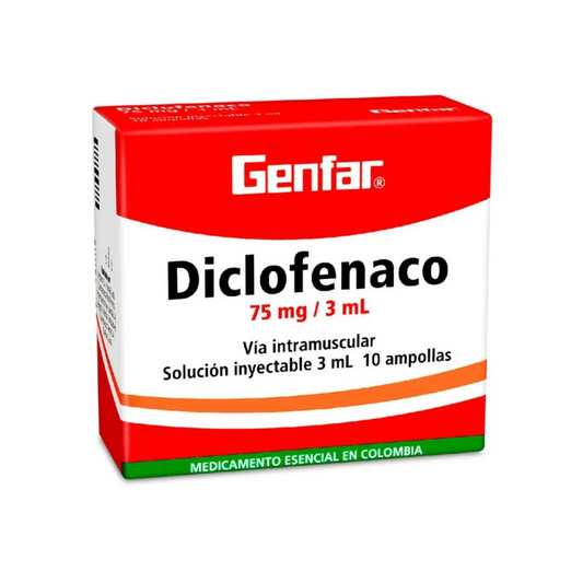 DICLOFENACO GENFAR 75 MG/3 ML SOLUCIÓN INYECTABLE CAJA X 10