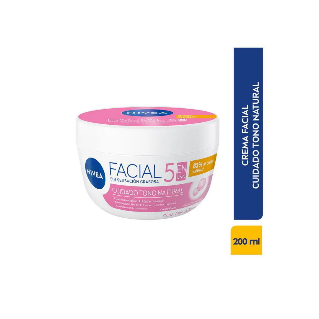 NIVEA CUIDADO TONO NATURAL CREMA FACIAL FRASCO X 200 ML