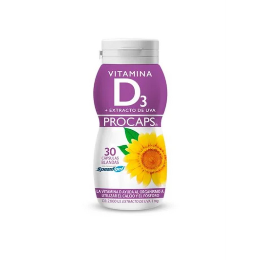 VITAMINA D3+EXTRACTO DE UVA 2000 UI/1 MG PROCAPS CAPSULA BLANDAS FRASCO X 30