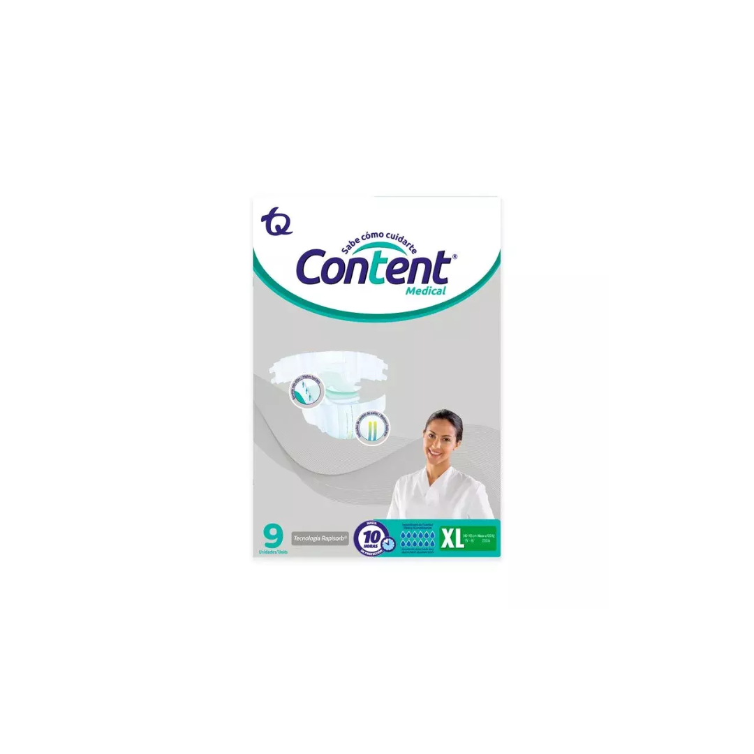 PAÑAL ADULTO CONTENT MEDICAL TALLA XL NA CAJA X 9