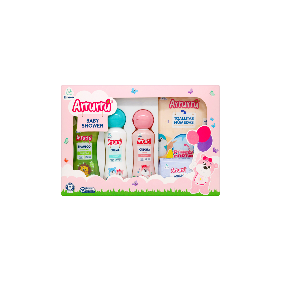 ESTUCHE ARRURRU BABY SHOWER ROSADO 5 ARTICULOS. NA UNIDAD