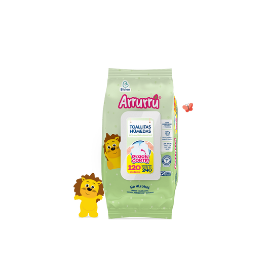 TOALLAS HUMEDAS ARRURRU EXTRA ACOL ALOE Y MANZANILLA NA PAQ X 120 UNDS