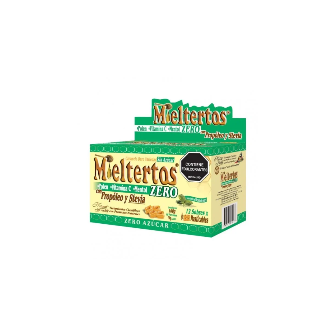 MIELTERTOS ZERO AZUCAR X 4 PASTILLAS TABLETA MASTICABLE CAJA X 12 SOBRES